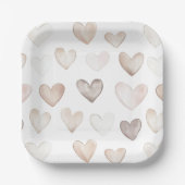 Boho Quirky Cream Beige Hearts Pattern Papieren Bordje (Voorkant)