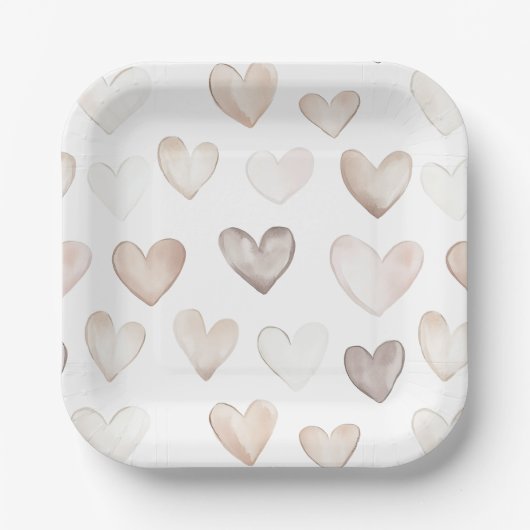 Boho Quirky Cream Beige Hearts Pattern Papieren Bordje (Voorkant)