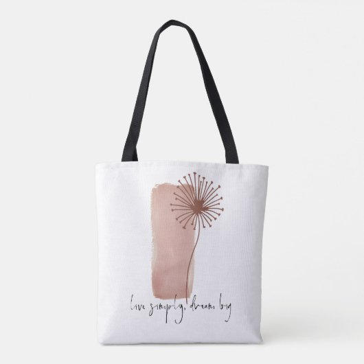 Boho Quote Live Simply Dream Grote Eenvoudige Bloe Tote Bag (Achterkant)