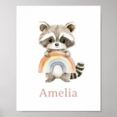 Boho Raccoon en Rainbow Baby naam kwekerij kunst Poster (Voorkant)
