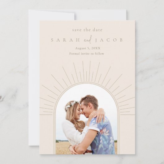 Boho Radiant Arch Photo Wedding Save The Date (Voorkant)