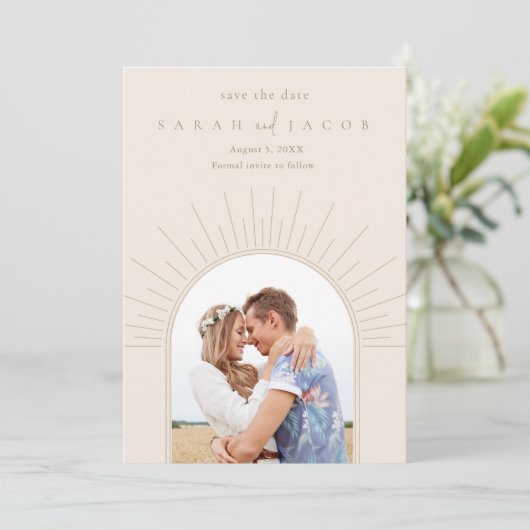 Boho Radiant Arch Photo Wedding Save The Date (Staand voorkant)