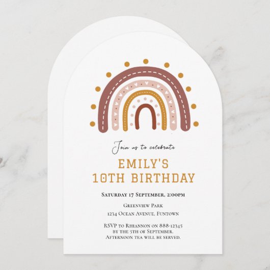 Boho Rainbow 10th birthday invitation Kaart (Voorkant / Achterkant)
