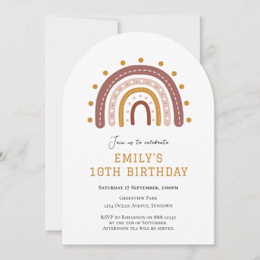Boho Rainbow 10th birthday invitation Kaart (Voorkant)