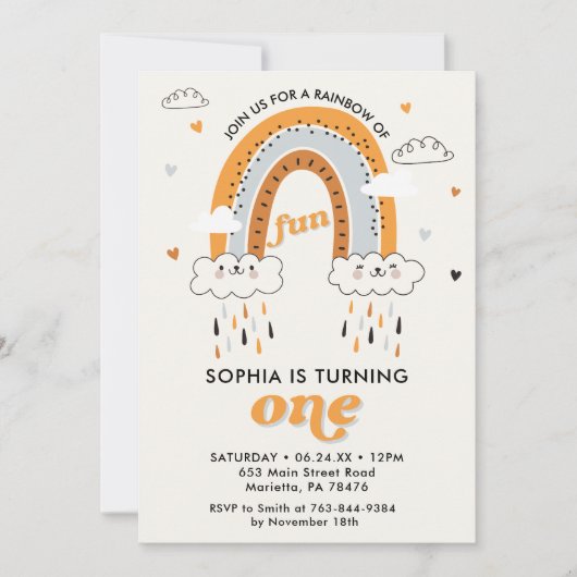 Boho Rainbow 1st Birthday Kaart (Voorkant)