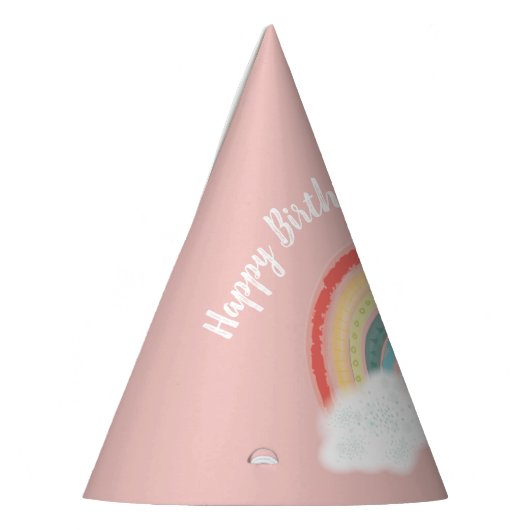 Boho Rainbow 1st Birthday Party Pink Girl Feesthoedjes (Links)