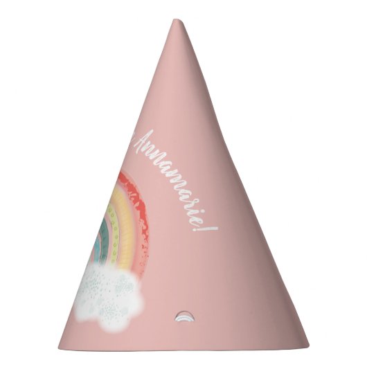 Boho Rainbow 1st Birthday Party Pink Girl Feesthoedjes (Rechts)