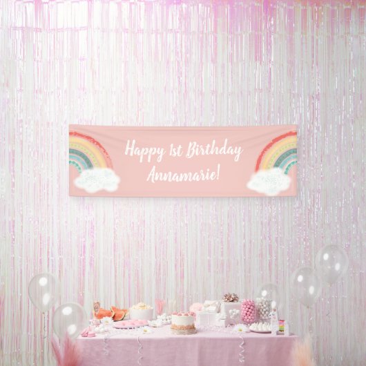 Boho Rainbow 1st Birthday Party Pink Girl Spandoek (Feest)