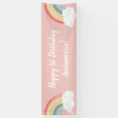 Boho Rainbow 1st Birthday Party Pink Girl Spandoek (Verticaal)