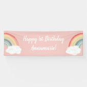 Boho Rainbow 1st Birthday Party Pink Girl Spandoek (Horizontaal)