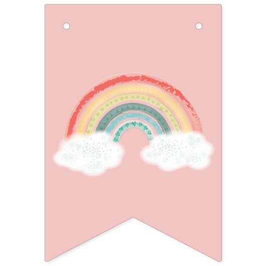 Boho Rainbow 1st Birthday Party Pink Girl Vlaggetjes (Eerste vlag)