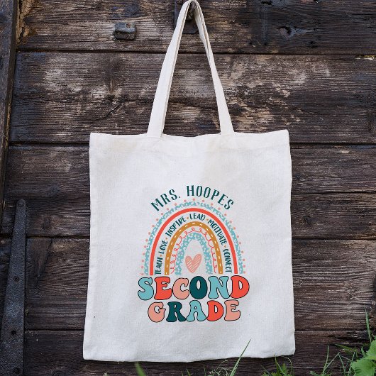Boho Rainbow 2e Grade Tribe Teacher Squad Aangepas Tote Bag