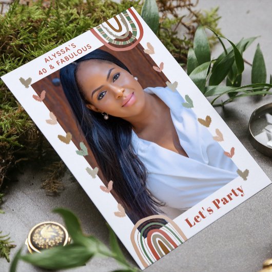 Boho Rainbow 40 & Fabulous Modern Birthday Party Kaart