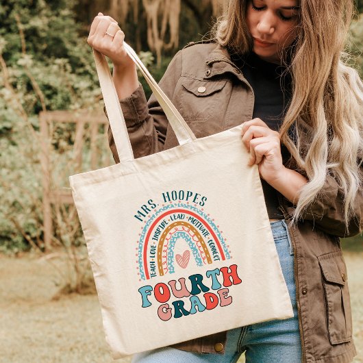 Boho Rainbow 4e Grade Tribe Teacher Squad Aangepas Tote Bag