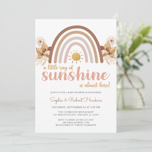 Boho Rainbow A Little Ray of Sunshine Baby shower Kaart (Staand voorkant)