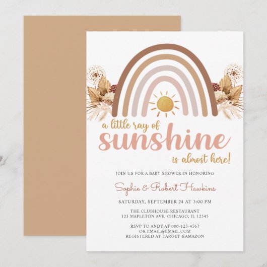 Boho Rainbow A Little Ray of Sunshine Baby shower Kaart (Voorkant / Achterkant)