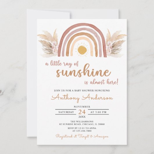 Boho Rainbow A Little Ray of Sunshine Baby shower Kaart (Voorkant)