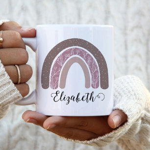 Boho Rainbow Aangepaste naam Modern Floral Tweekleurige Koffiemok