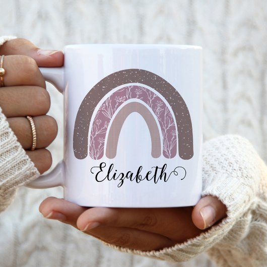 Boho Rainbow Aangepaste naam Modern Floral Tweekleurige Koffiemok