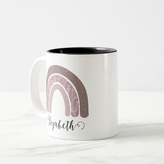 Boho Rainbow Aangepaste naam Modern Floral Tweekleurige Koffiemok (Voorkant links)