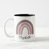Boho Rainbow Aangepaste naam Modern Floral Tweekleurige Koffiemok (Links)