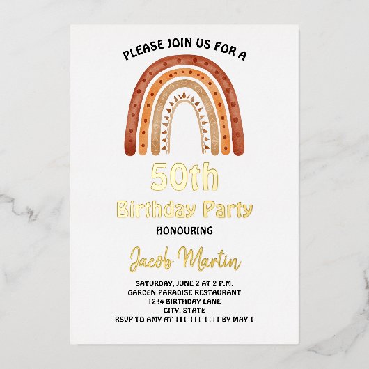 Boho Rainbow Aangepaste Verjaardagsfeest Folie Uit Uitnodiging (Voorkant)