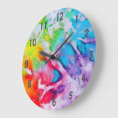 Boho Rainbow Abstracte Waterverf Batik Tie Dye Art Grote Klok (Hoek)