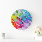 Boho Rainbow Abstracte Waterverf Batik Tie Dye Art Grote Klok (Huis)