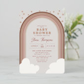 Boho Rainbow Arch Earthy Blush Girl Folie Uitnodiging (Staand Voorkant)