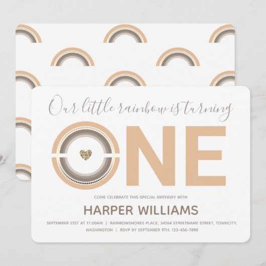 Boho Rainbow Baby 1st Birthday Uitnodiging (Voorkant / Achterkant)