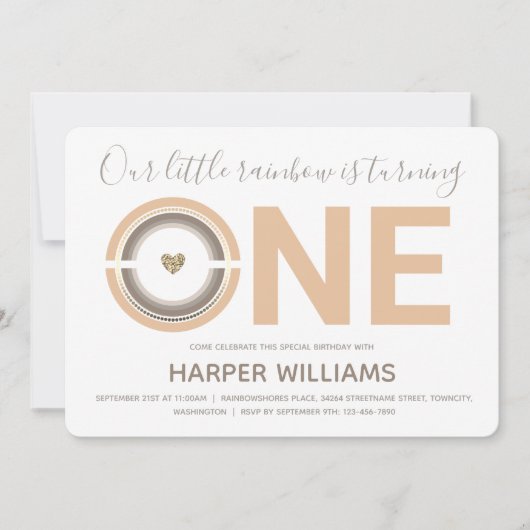 Boho Rainbow Baby 1st Birthday Uitnodiging (Voorkant)