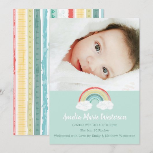 Boho Rainbow Baby Birth Announement Kaart (Voorkant / Achterkant)
