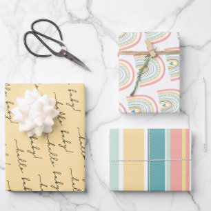 Boho Rainbow Baby Gender Neutral "Hallo Baby" Inpakpapier Vel