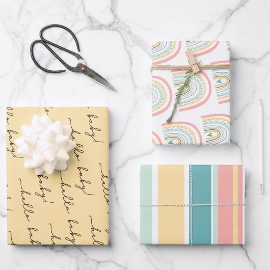 Boho Rainbow Baby Gender Neutral "Hallo Baby" Inpakpapier Vel (Voorkant)