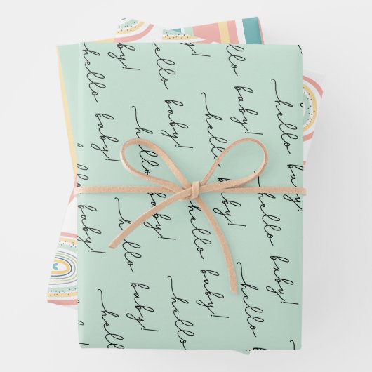 Boho Rainbow Baby Gender Neutral "Hallo Baby" Wrap Inpakpapier Vel (In situ)