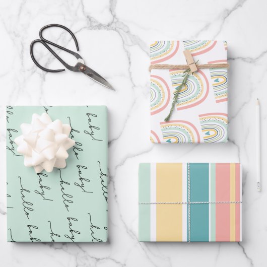 Boho Rainbow Baby Gender Neutral "Hallo Baby" Wrap Inpakpapier Vel (Voorkant)