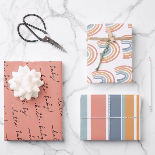 Boho Rainbow Baby Gender Neutral "Hallo Baby" Wrap Inpakpapier Vel (Voorkant)