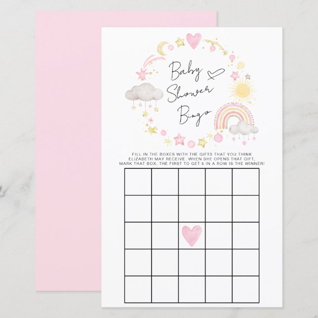 Boho Rainbow Baby Girl Shower Bingo Game (Voorkant / Achterkant)