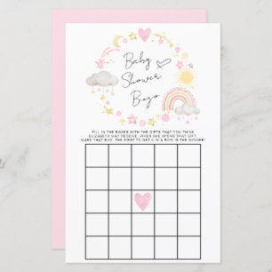 Boho Rainbow Baby Girl Shower Bingo Game