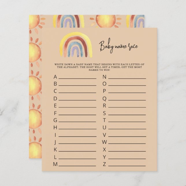 Boho Rainbow Baby name race game (Voorkant / Achterkant)