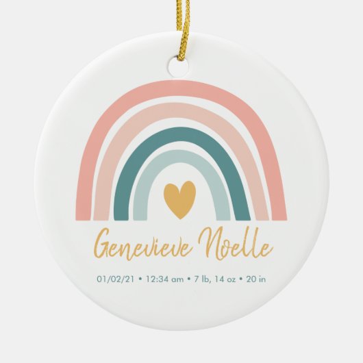 Boho Rainbow Baby Personalized Birth Stats Keramisch Ornament (Voorkant)