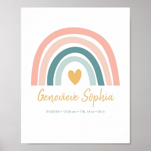 Boho Rainbow Baby Personalized Birth Stats Poster (Voorkant)