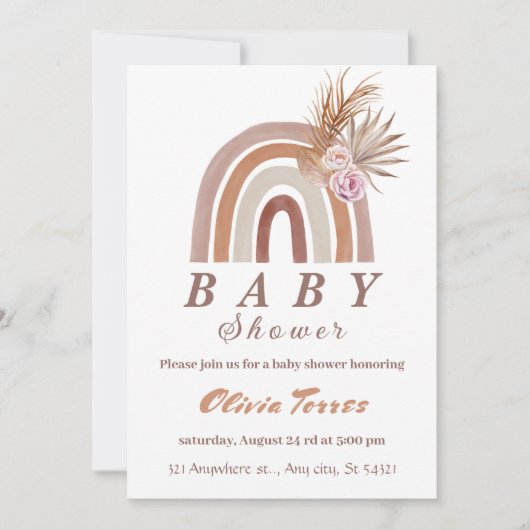 Boho Rainbow Baby shower Aardetinten, Floral chic Kaart (Voorkant)