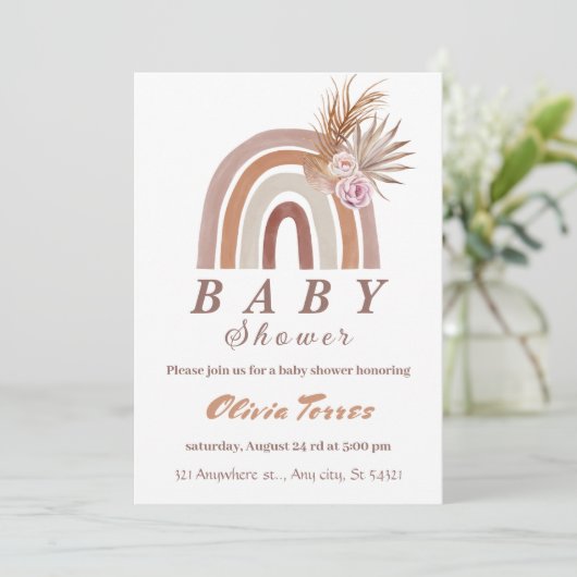 Boho Rainbow Baby shower Aardetinten, Floral chic Kaart (Staand voorkant)
