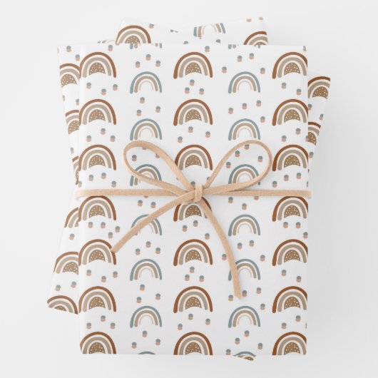 Boho Rainbow Baby shower Beige Terracotta Green W Inpakpapier Vel (In situ)