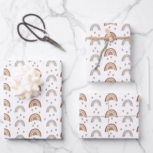 Boho Rainbow Baby shower Beige Terracotta Green W Inpakpapier Vel (Voorkant)