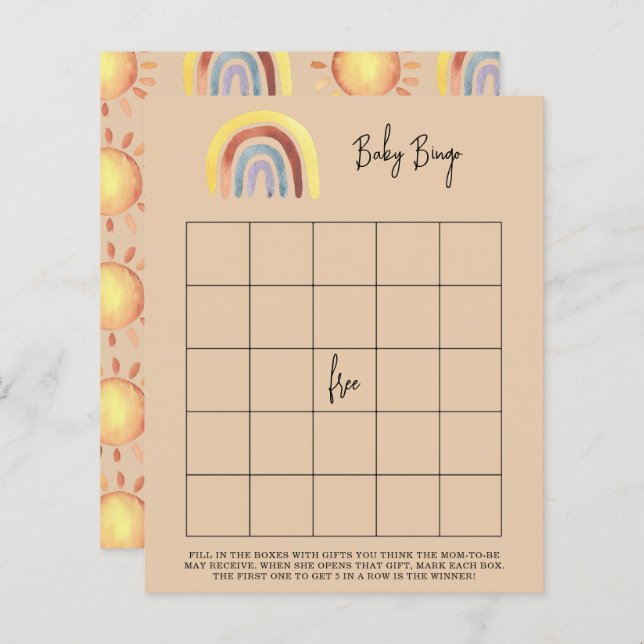 Boho Rainbow Baby shower bingo (Voorkant / Achterkant)