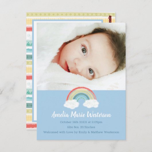 Boho Rainbow Baby shower Blue Boy Briefkaart (Voorkant / Achterkant)