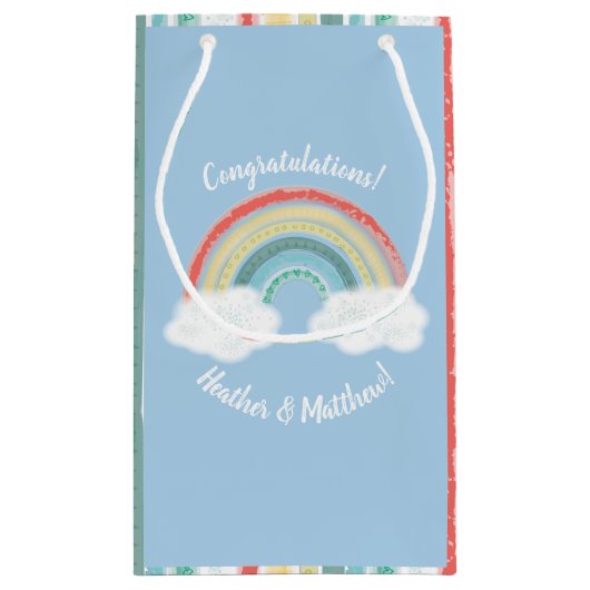 Boho Rainbow Baby shower Blue Boy Klein Cadeauzakje (Achterkant)
