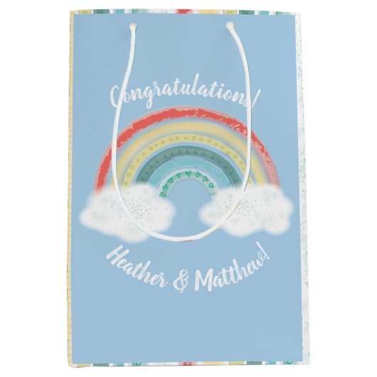 Boho Rainbow Baby shower Blue Boy Medium Cadeauzakje (Voorkant)